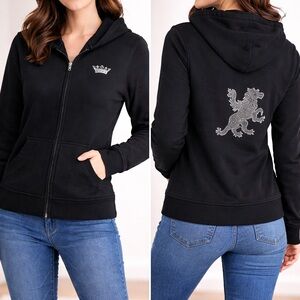 Express Black Zip Up Hoodie Rhinestone Lion Crown Logo